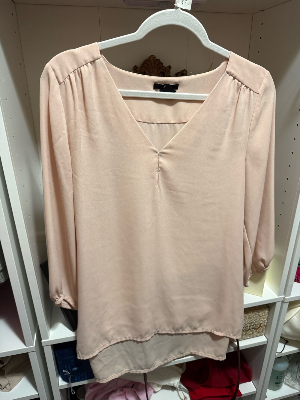 Women's V-Neck Blouse — Light Blush Pink Medium